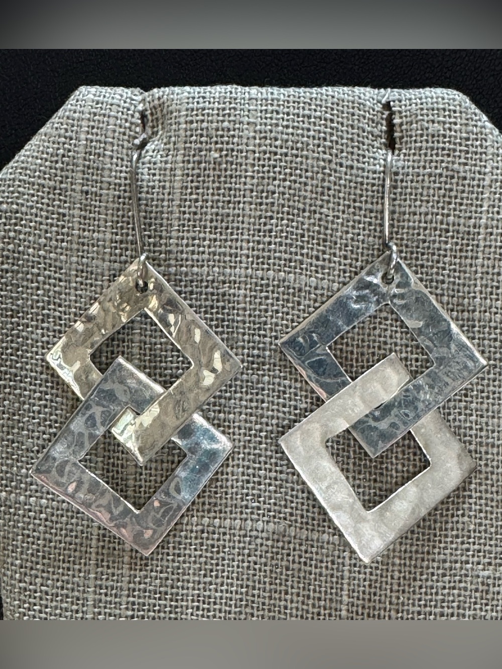 925 Sterling Silver Hammered Square Drop Earrings
